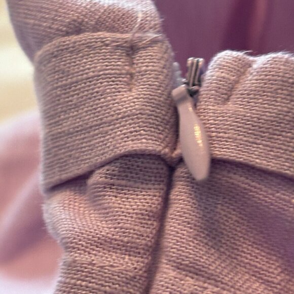 PINTUCK PLEAT WIDE RUFFLE HEM MINI LINEN  DRESS LILAC SIZE MEDIUM - Picture 10 of 11